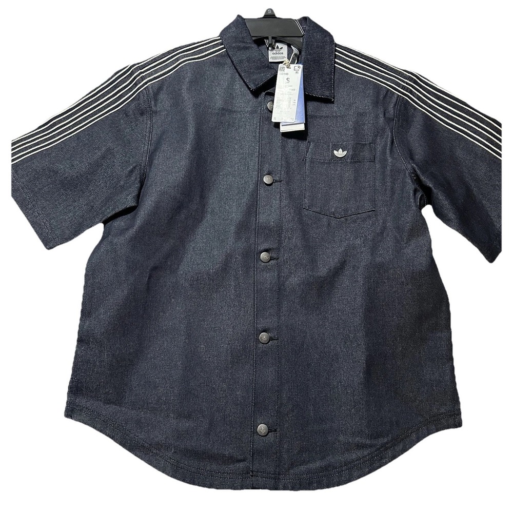 Adidas JJ3146 Originals Women's Indigo Denim Short Sleeve Shirt Small (R1)